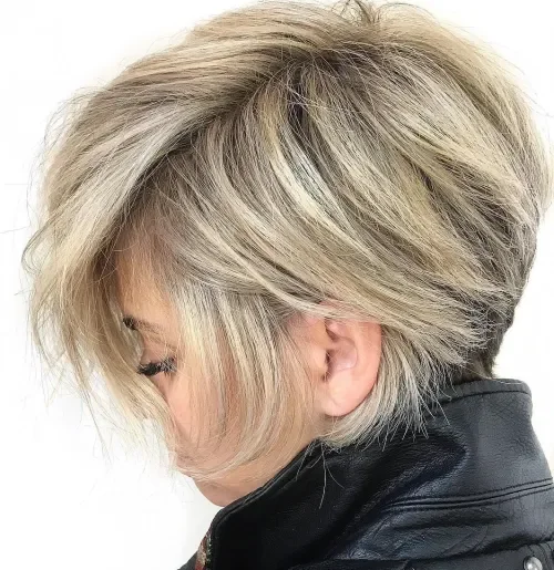 Silver Blonde Feathered Pixie Lob
