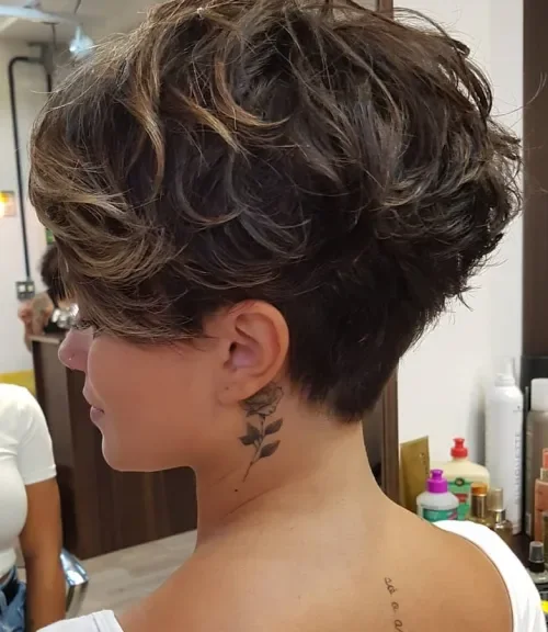Curly Shag Pixie With Soft Bangs