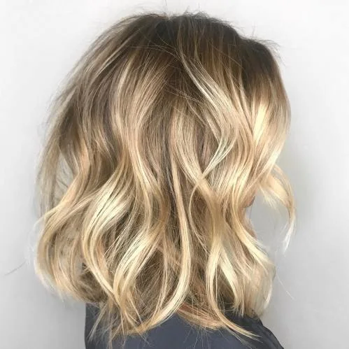 Light Tousled Blonde Wavy Lob
