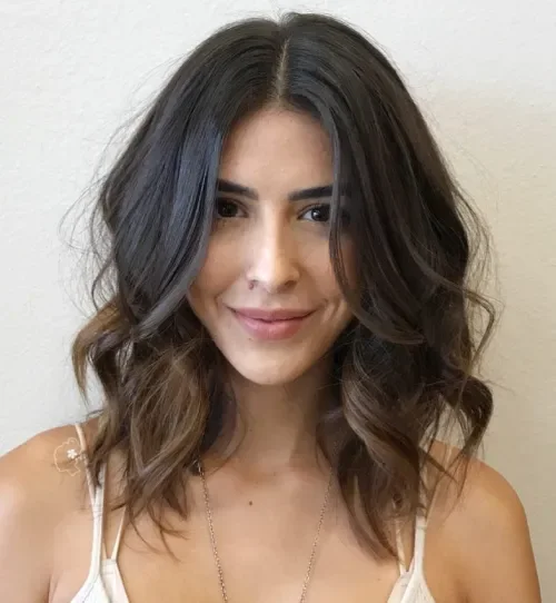 Loosely Curled Dark Brunette Lob