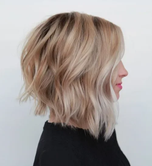 Angled Beachy Blonde Wavy Bob