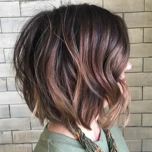 Medium Messy Wavy Brown Bob