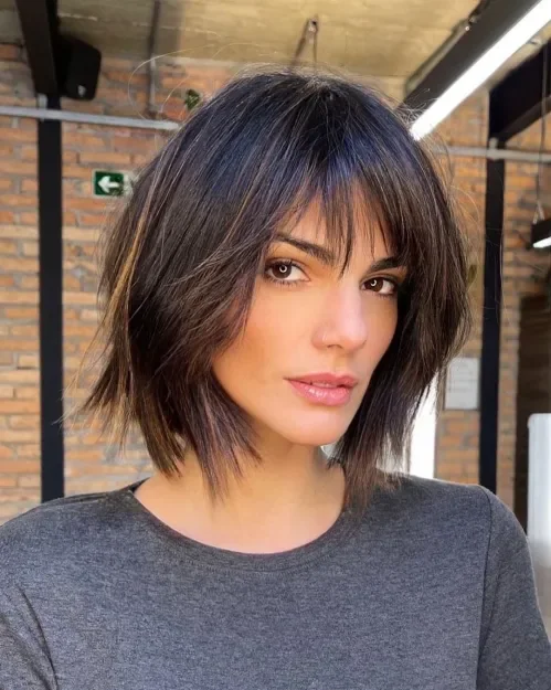 Blunt Dark Bob With Layered Bangs