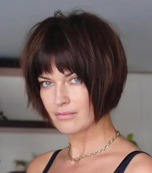 Chin-Length Bob With Angled Bangs