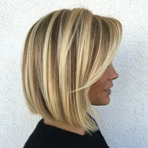 High-Gloss Blonde Lob With Bangs