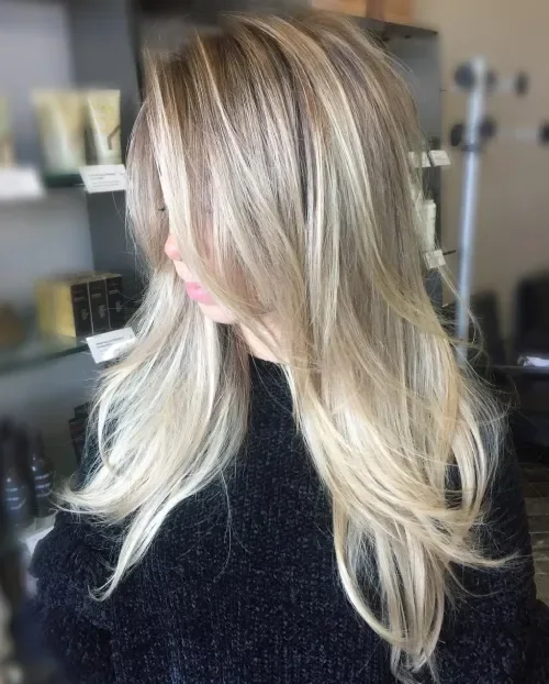 Ash Blonde Layered Side Part Lob