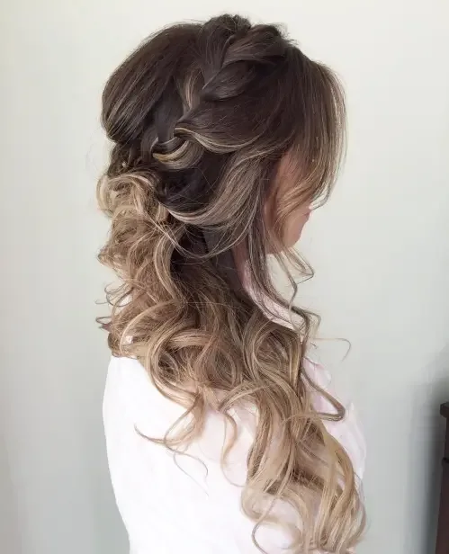 Half-Braided Loose Curl Updo