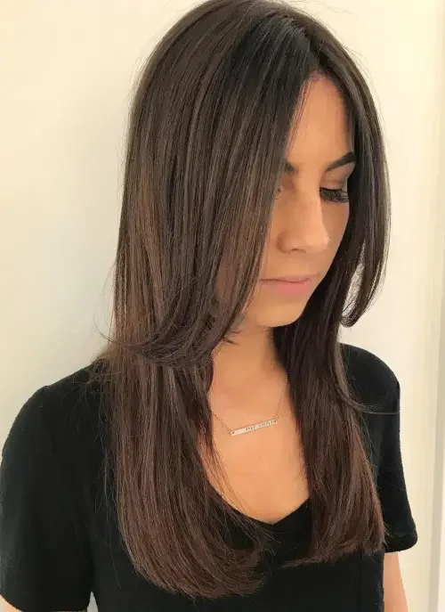 Center Part Long Layered Shag