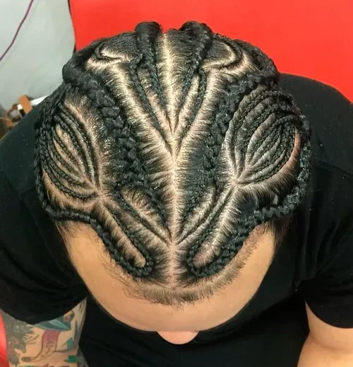 V-Pattern Curled Cornrow Back