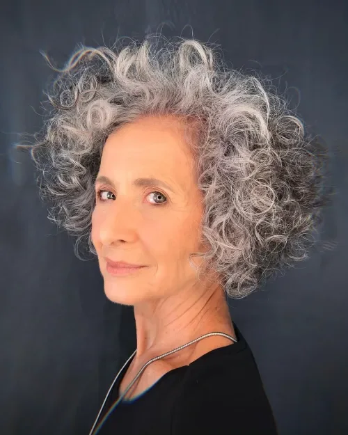 Volumized Silver Curly Bob