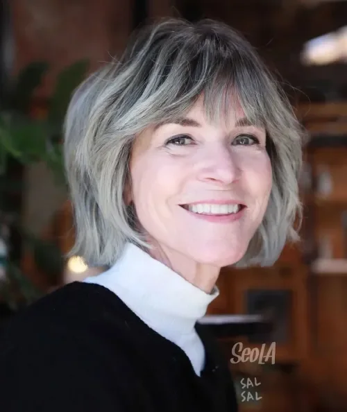 Feathered Gray Fringe Bob