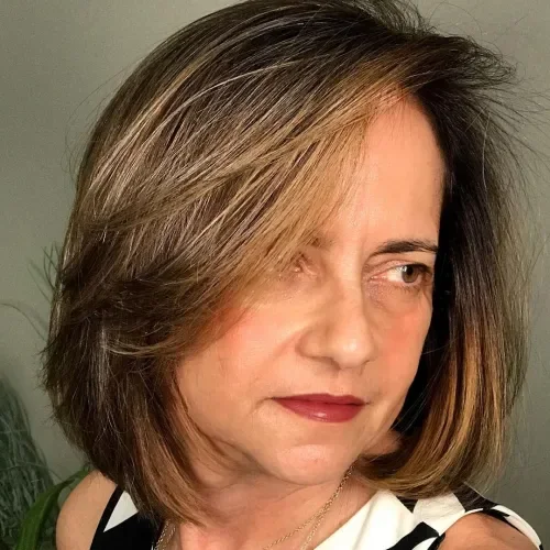 Brunette Sunlit Layered Bob