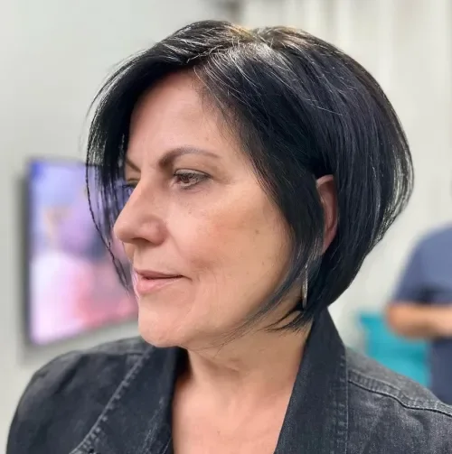 Deep Black Layered Bob Cut