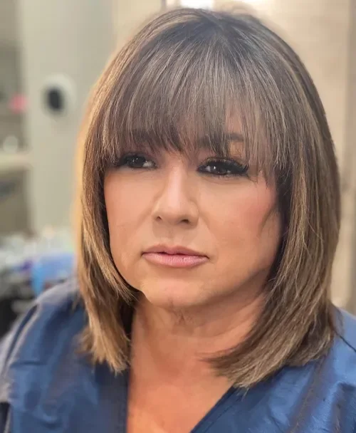 Brown Layered Fringe Bob