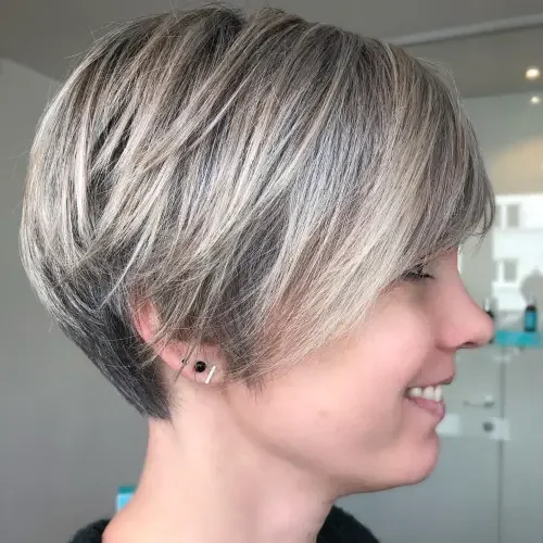 Cool Ash Highlights Layered Pixie