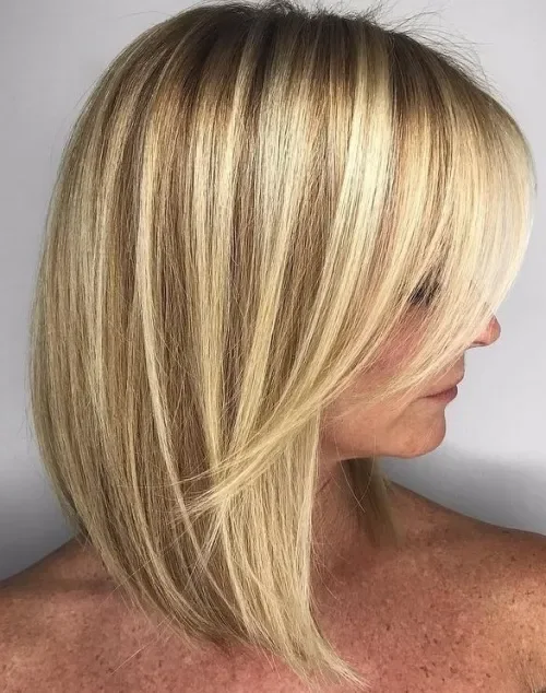 Long Blonde Bob With Bangs