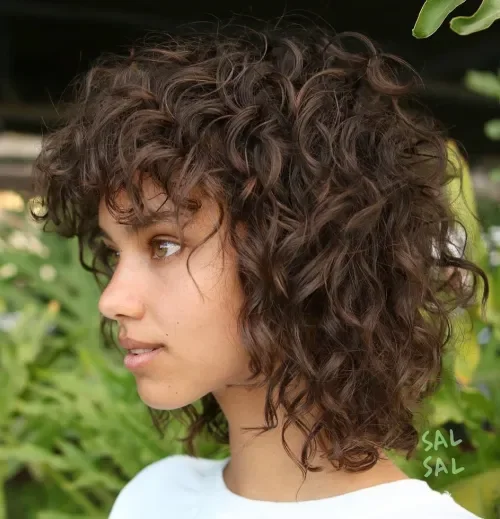 Curly Brown Shag With Side Fringe