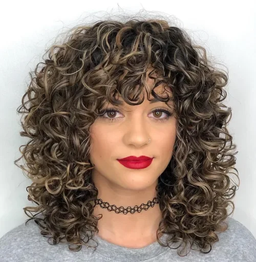 Shoulder-Length Curly Bob Bangs