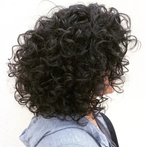 Short Dark Curly Bob Round