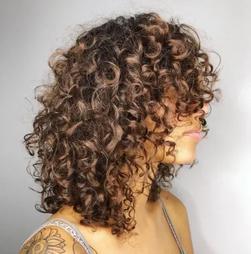 Dark Brunette Curly Bob With Texture