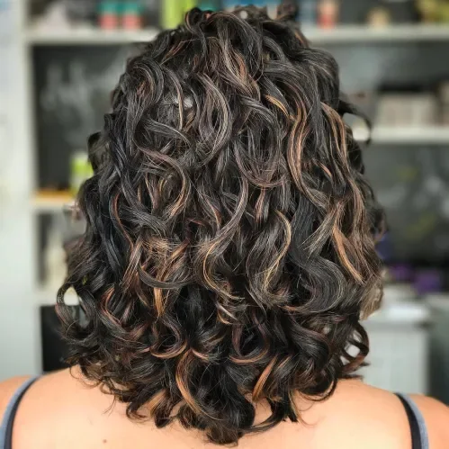 Black Curly Bob With Copper