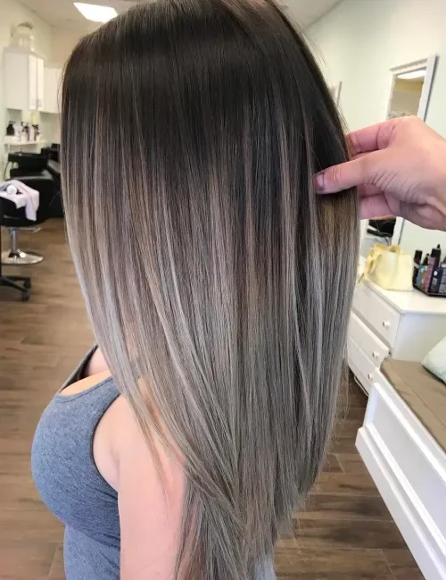 Sleek Ash Brown Straight Balayage
