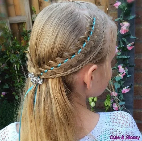 Ribbon-Trimmed Half Up Braids