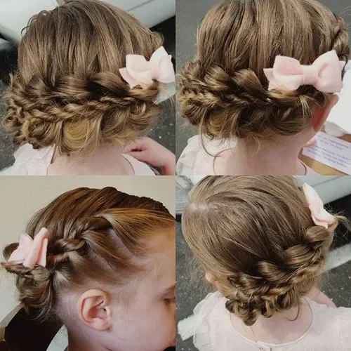 Braided Crown With Pink Flower Clips