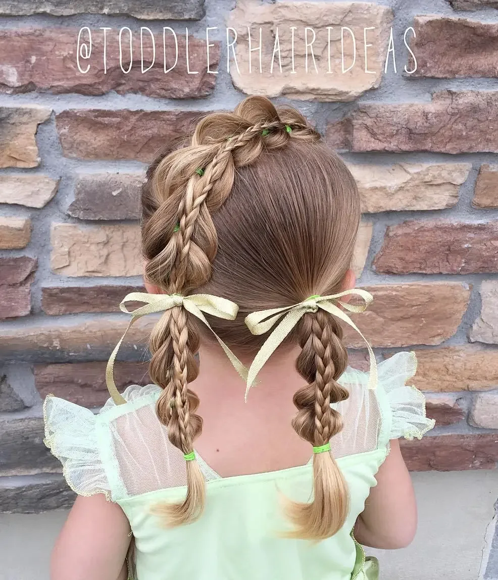 Triple Braid Pigtails With Ribbons
