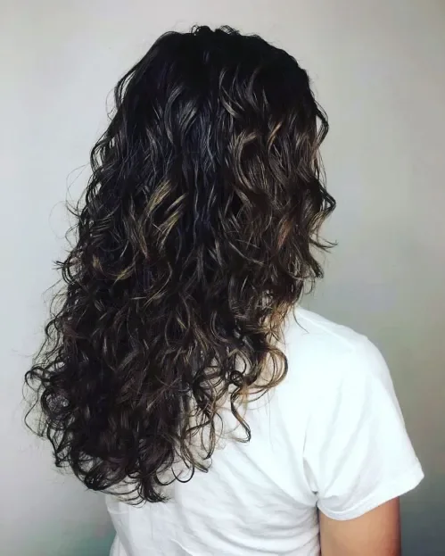 Shiny Long Spiral Highlights Perm