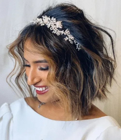 Tousled Dark Waves With Tiara