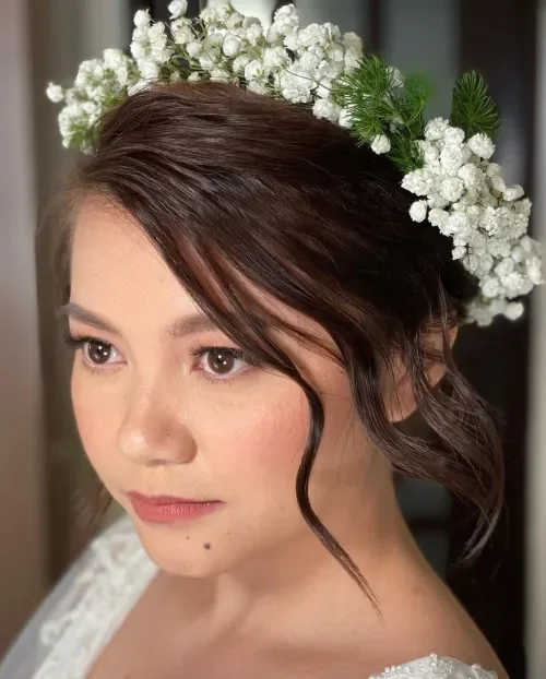 Wavy Side Updo With Flower Crown