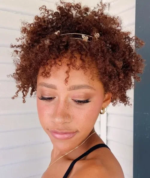 Coily Short Curls With Tiara Pins