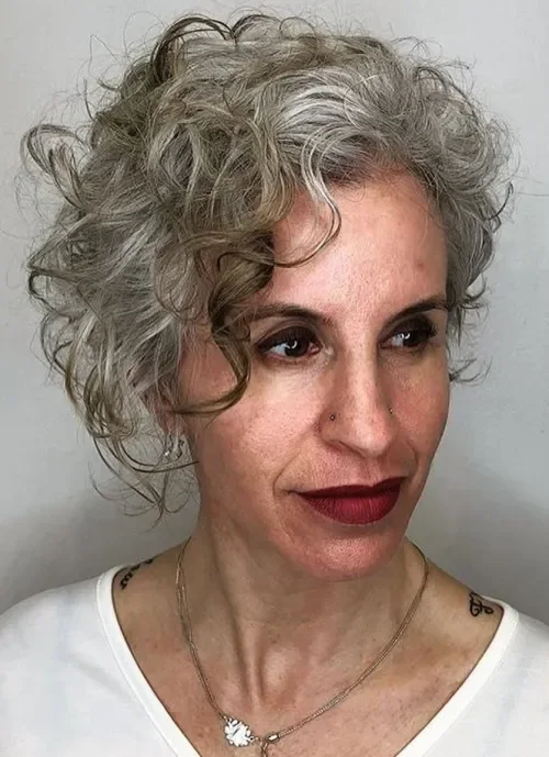 Permed Gray Curly Pixie