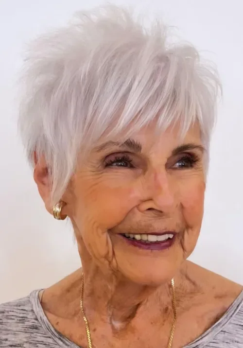 Feathered Ice-Silver Pixie Cut