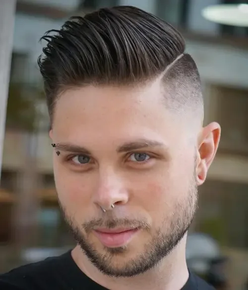 Deep Side Part Fade Pompadour