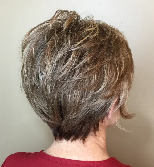 Tousled Brown-Gray Feathered Pixie