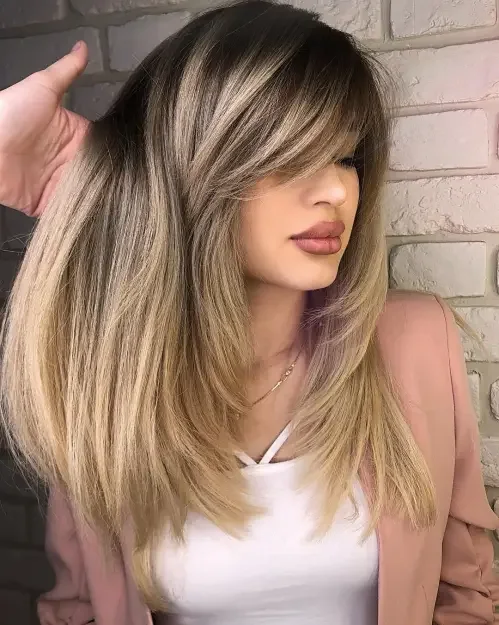Side-Swept Bangs Long Layered Lob
