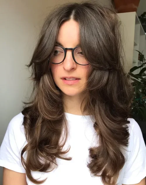 Parted Bangs Long Cascade Layers
