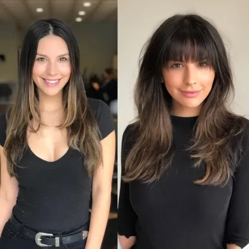 Razored Bangs Long Feathered Cut