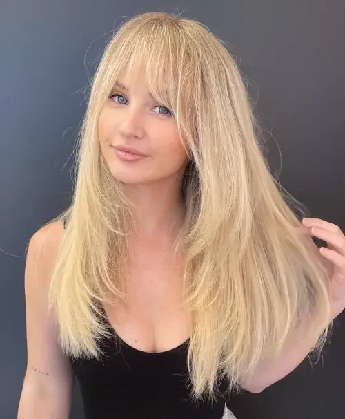 Long Blonde Shag With Bangs