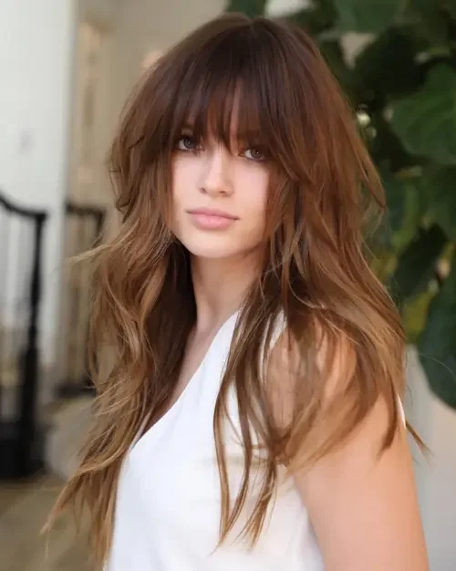 Long Chestnut Waves With Bangs