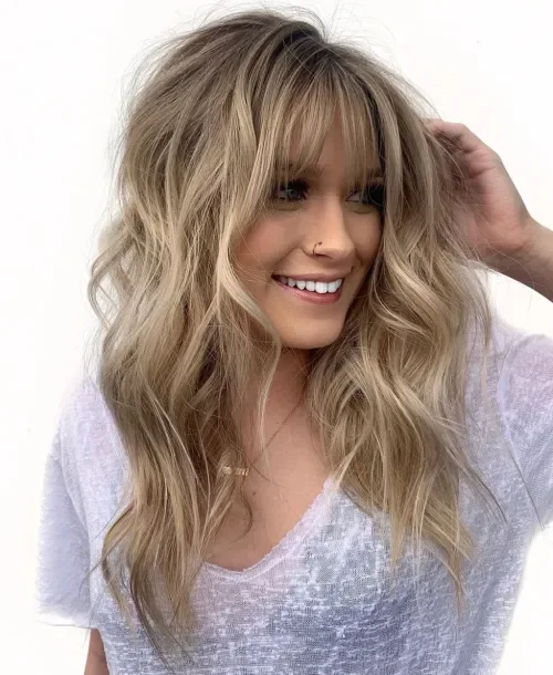 Long Blonde Beachy Layers Bangs