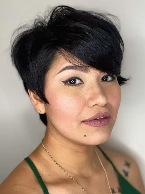 Jet Black Bixie With Side Bang