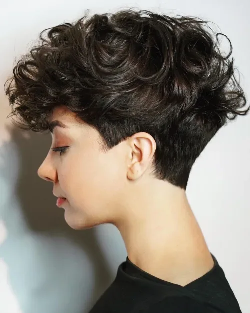 Curly Chocolate Brown Undercut Pixie