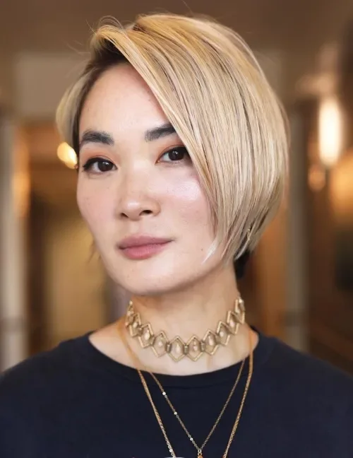 Honey Blonde Side-Swept Pixie Bob
