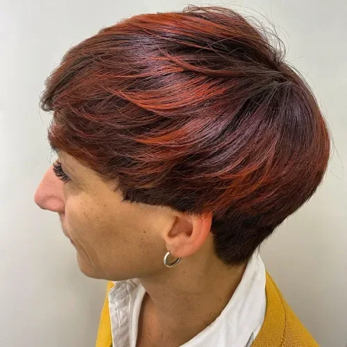 Dark Red Balayage Pixie Cut