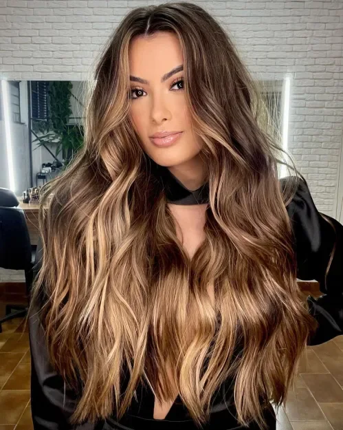 Caramel Ribbon Balayage Long Layers