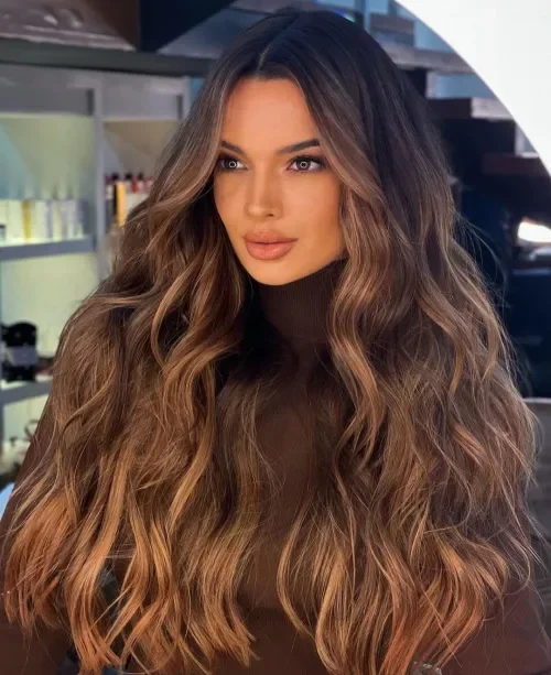 Cinnamon Brown Waves Balayage Lob
