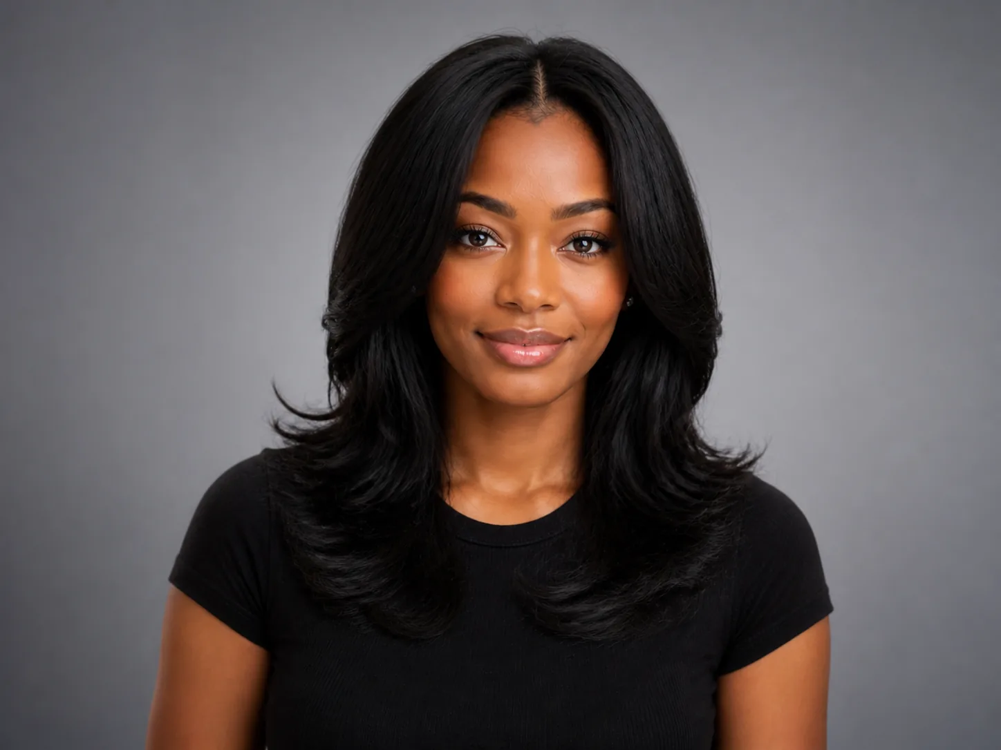 Black hairstyle preview with soft layers and added movement